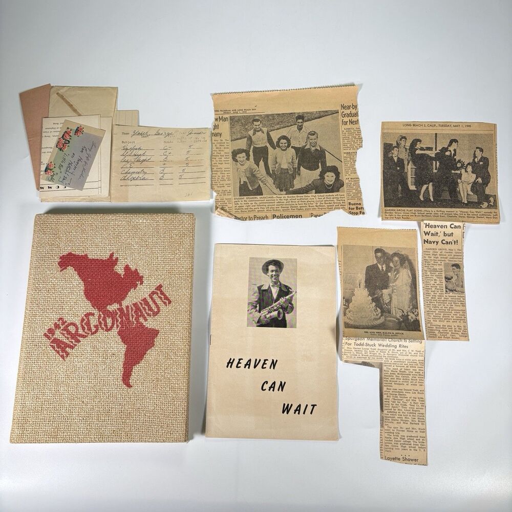 1940s Garden Grove CA High School Yearbook Ephemera Lot Junk Journal Book Cover
